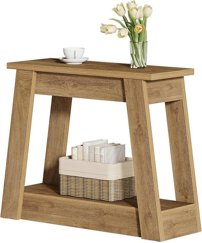 Tribesigns Wood End Table, Small Side Table with 2 Storage Shelves, Rustic Accent Narrow Nightstand for Living Room, Bedroom (1, Light Brown)