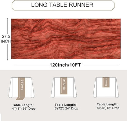 Snowkingdom 6PCS 10Ft Terracotta Cheesecloth Table Runner Bulk, 120inch Long Rust Cheese Cloth Boho Gauze Runner for Wedding Bridal Shower Rustic Sheer Fall Thanksgiving Table Decorations
