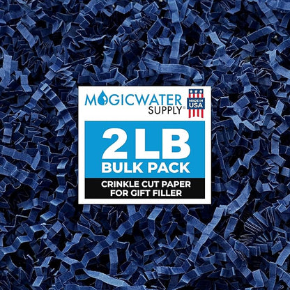 MagicWater Crinkle Cut Paper for Gift Baskets - 2LB - Navy Blue - Perfect for Shredded Paper Filler, Basket Filler, Gift Boxes, Bridesmaid Gifts, Christmas Stuffers & More – Ideal for All Occasions