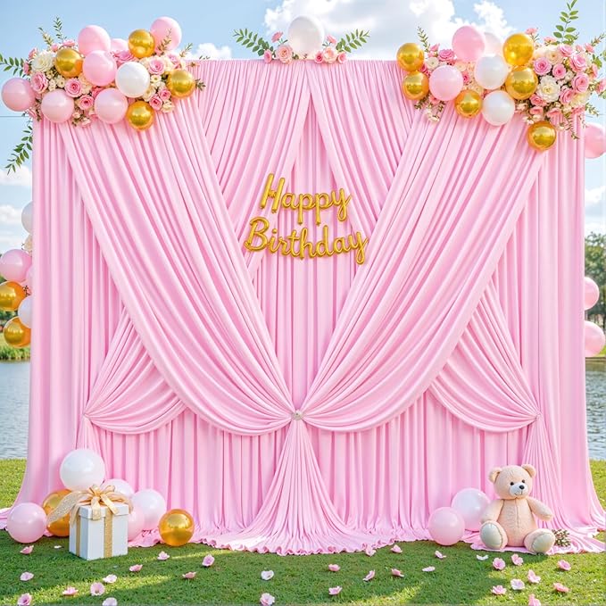 10x10 Pink Backdrop Curtain for Parties Baby Shower Wrinkle Free Pink Photo Curtains Backdrop Drapes Fabric Decoration for Wedding Birthday Party 5ft x 10ft,2 Panels