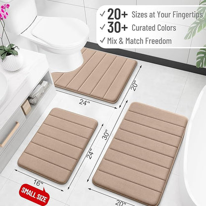 OLANLY Memory Foam Bath Mat 59x35, Super Soft Absorbent Bathroom Rugs, Quick Dry, Machine Washable Shower Floor Rugs, Bathmat Carpet, Bathroom Home Decor Accessories, Tan