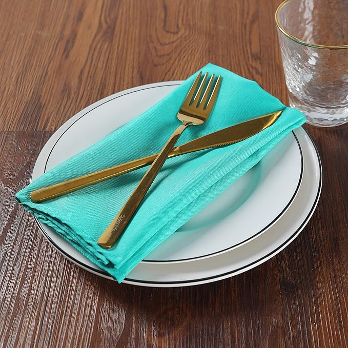 Cloth Napkins 20x20 inch Washable Polyester Dinner Napkins Soft Table Napkins for Wedding Party Dining Banquet(Turquoise,12PCS)
