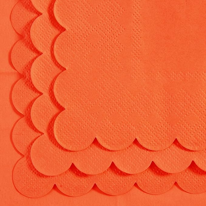 200 Pack Cocktail Napkin 2-Ply Scalloped Edged Dessert Napkins Folded 5 x 5 Inches Disposable Napkins for Dinner Wedding Birthday Party Bridal Anniversary Reception Event (Orange)