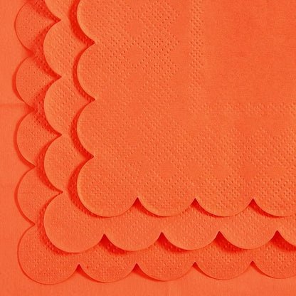 200 Pack Cocktail Napkin 2-Ply Scalloped Edged Dessert Napkins Folded 5 x 5 Inches Disposable Napkins for Dinner Wedding Birthday Party Bridal Anniversary Reception Event (Orange)