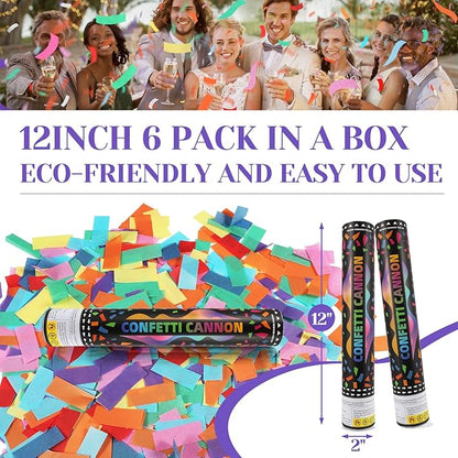 Confetti Cannon,Mulitcolor Party Poppers,6pack 12inch Confetti Wands For Birthday,Wedding,Christmas,School Opening,Graduation,New Years eve and Photo Shoots