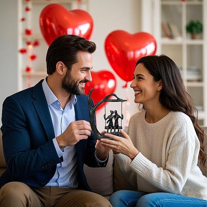 Anniversary Wedding Gifts for Couple/Her - Romantic Couple Statue in Love, Black Metal Figurine Sweet Loving Together Iron Sculpture Decor, Gifts for Wife Husband Christmas