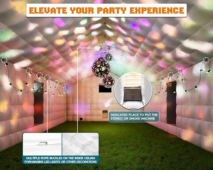 SPECRAFT 39x20x14 FT Large Inflatable Nightclub Tent for Adults with Pavilion Rest Area, Black Inflatable Night Club Gazebo with 2 Side Doors & Logo Area for Wedding, Birthday, Backyard Events, White