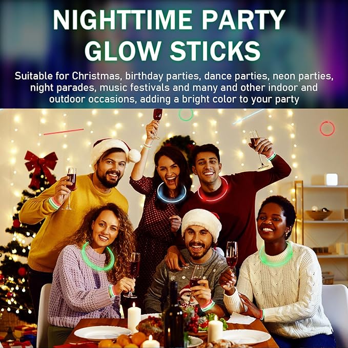 Libima 600 Pcs Glow Sticks Bulk with Connectors 8 Inch Glow Stick Necklaces Glow Stick Bracelets Bulk Glow in the Dark Party Supplies for Easter Christmas New Year