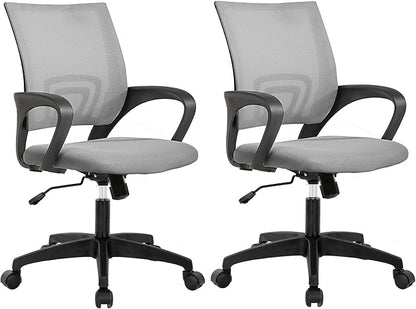 BestOffice | Ergonomic Office Chair | Mid-Back Swivel Desk Chair | Breathable Backrest & Lumbar Support | Adjustable Height | Sponge Seat | Rolling Wheels | Grey | for Adults & Women | Pack of 2