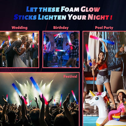 50Packs 3 Colors Foam Glow Sticks Red White Blue, Patriotic Events Parades, Party Decorations, Light up Glow in Dark Bulk Supplies For Party,Wedding,4th of July,Campaign Night