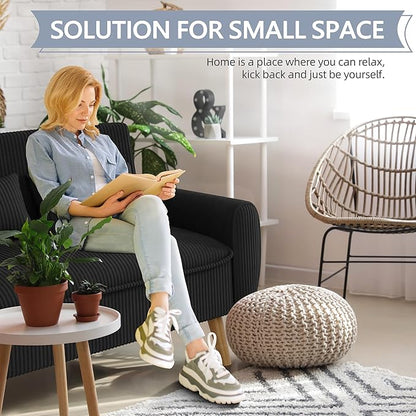 Shintenchi Small Modern Loveseat Couch Sofa, Mid Century Fabric Upholstered 2-Seat Sofa Couch Love Seats Furniture for Small Space,Living Room,Studio,Apartment with 2 Pillows,Black
