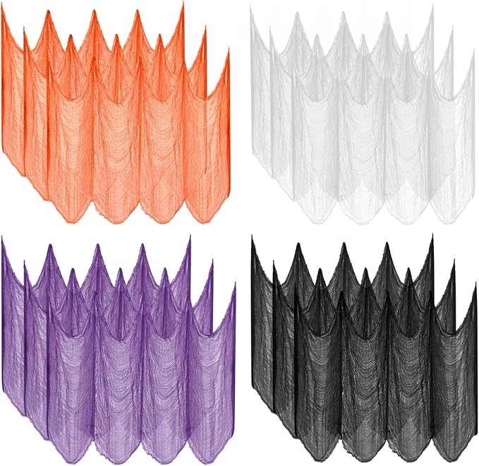 Halatool 12 Pack Halloween Creepy Cloth - 30 x 75 Inch Creepy and Spooky Halloween Decorations for Party Supplies Outdoor Yard Home Wall Decor（3 Black, 3 White, 3 Purple, 3 Orange）