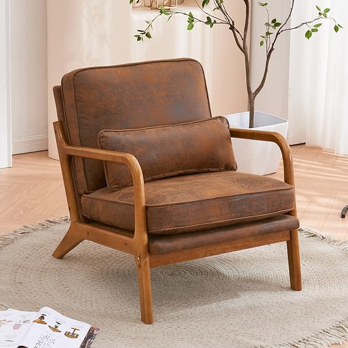 Bonnlo Microfiber Rustic Accent Chairs Set of 2, Upholstered Mid Century Modern Lounge Chairs Reading Chairs Side Sitting Chair Solid Wood Farmhouse Armchairs for Living Room, Bedroom, Guest Room