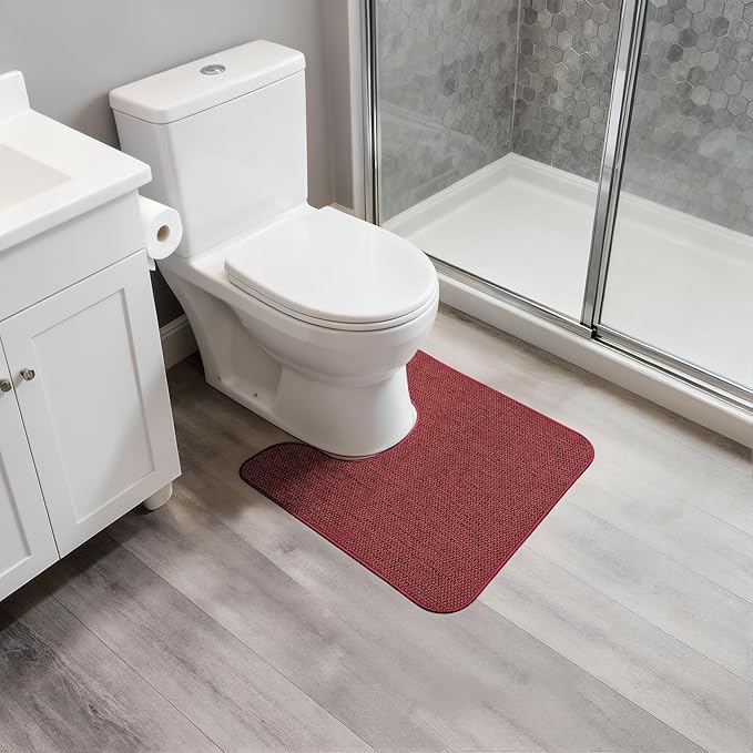 Toilet Rugs U Shaped Bathroom Rug,Machine Washable Non Slip Quick Dry Super Absorbent Ultra Thin Toilet Mats for Bathroom Toilet.Red,1'8"x2'(20x24inch)
