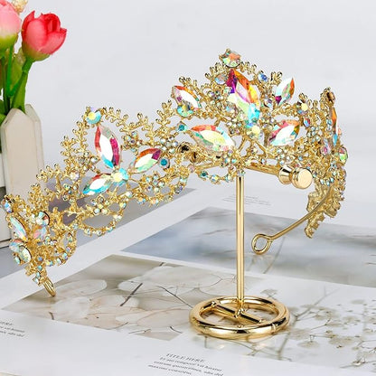 Gold Tiaras for Women Crystal Queen Crowns for Women Princess Tiara for Girls Rhinestones Hair Accessories for Halloween Costume Cosplay Birthday Party Prom Wedding Bride Bridal