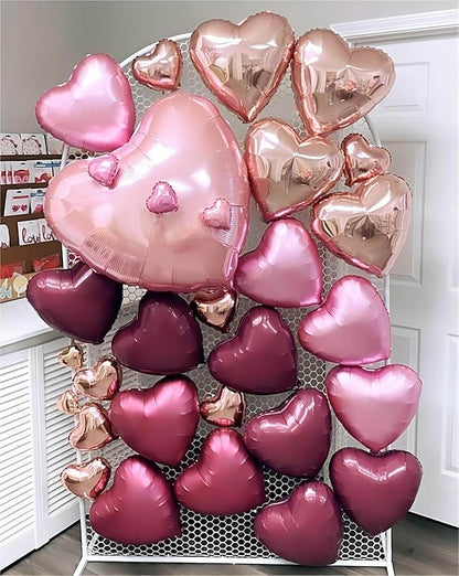 12 Pcs Red Heart Shaped Metallic Balloons 18 Inch Valentine Balloons for Valentines Day Bridal Shower Wedding Party Decorations (Red,Wine Red,Pink, Hot Pink)