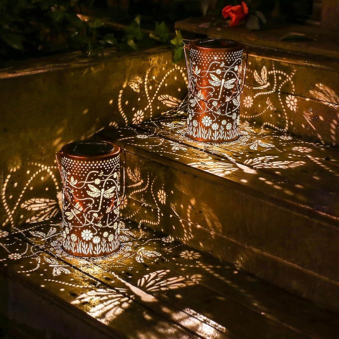 Christmas Gifts for Women Dragonfly Solar Lanterns Outdoor Waterproof Hanging Solar Lights Dragonfly Gifts for Men Metal Decorative LED Lanterns for Yard, Patio, Lawn, Tabletop, Pathway, Garden Decor