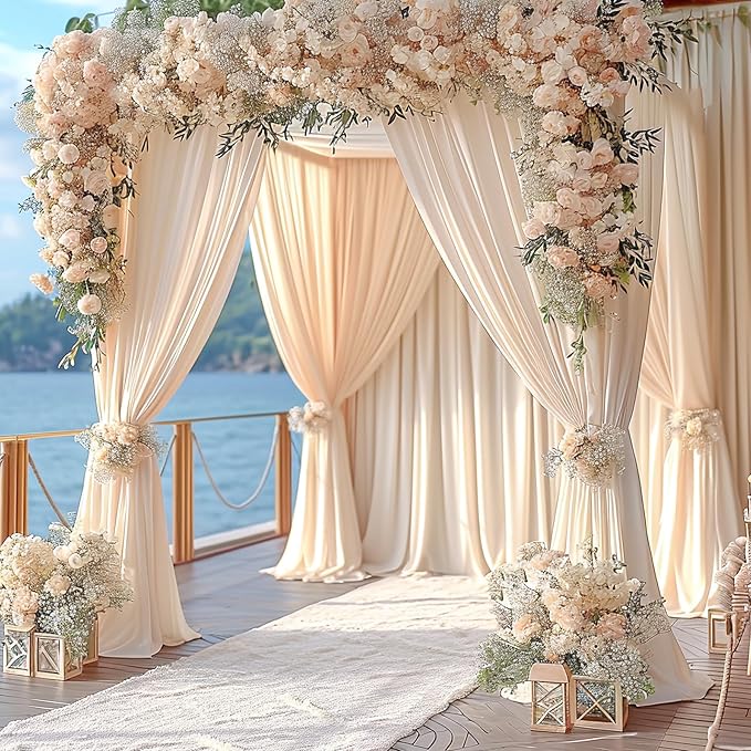 4 Panels Champagne Backdrop Curtain for Parties Wedding Baby Shower Wrinkle Free Photo Curtains Backdrop Drapes Fabric Decoration for Bridal Shower 20ft(W) x 10ft(H)