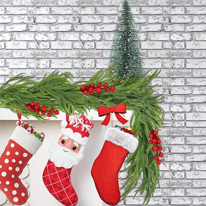 6FT Pre-Lit Christmas Garland with Mini Christmas Tree, Artificial Christmas Green Rattan Pine Cypress Garland, Seasonal Garland for Mantle Stairs Table Fireplace Xmas Decoration