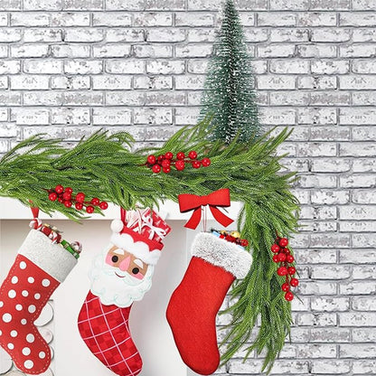 6FT Pre-Lit Christmas Garland with Mini Christmas Tree, Artificial Christmas Green Rattan Pine Cypress Garland, Seasonal Garland for Mantle Stairs Table Fireplace Xmas Decoration