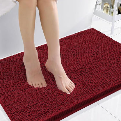 Smiry Luxury Chenille Bathroom Rugs 36x24, Extra Soft and Absorbent Shaggy Bath Mat, Machine Washable, Non-Slip Plush Carpet Runner for Tub, Shower, and Floor, Home Decor Accessories, Red