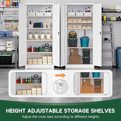 Letaya Metal Garage Storage Cabinets with Lock Door and Adjustable Shelves, Steel Tool Cabinets for Home,Office,Warehouse Organisieren (White, 72" H)