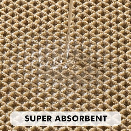 MIULEE Set of 2 Waffle Bathroom Rugs, Boho Bath Rug Super Absorbent, Non Slip Washable Ultra Soft Rubber Backed Shower Bath Mats for Floor, Tub, Shower, Bordered Design, Brown, 17"x24"+18"x30"