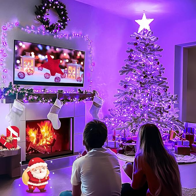JMEXSUSS Connectable 100 LED Purple Christmas Lights Indoor, 8 Modes Plug in Purple String Lights Clear Wire, 33ft Christmas Tree Light Outdoor for Xmas Tree, Garden, Bedroom
