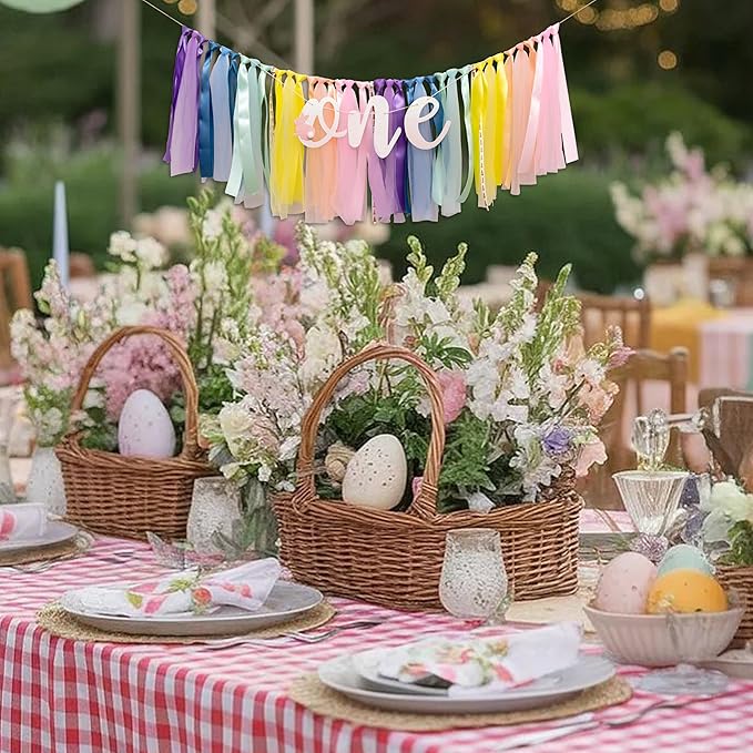 Bunny One Highchair Banner - Rabbit First Birthday Decor, Easter 1st Birthday High Chair Banner for Party, Anniversary, Cake Smash, Photo Prop