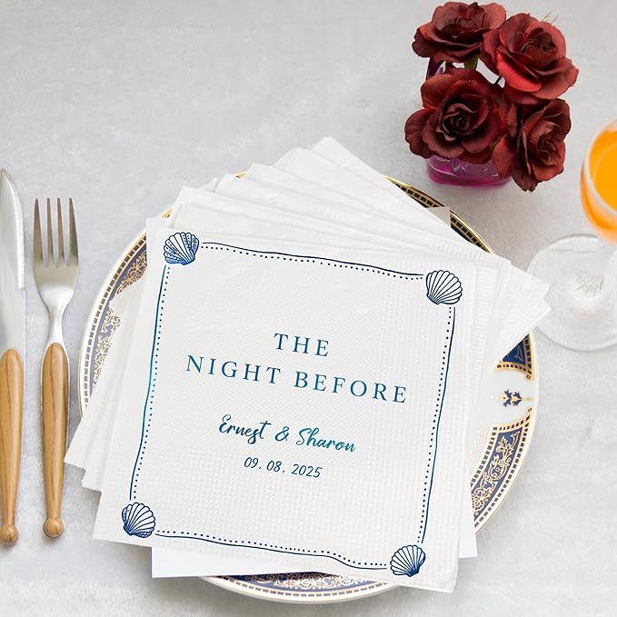 Luxury Custom Cocktail Napkins Wedding, Pack 50 100 150 500 Anniversary Party, Monogram Initials, Rehearsal Dinner Table Decor, Beverage & Luncheon, Saga Green, White Decor Style 3