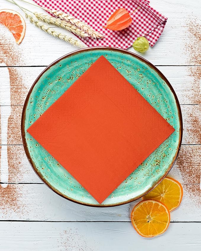 Orange Red Cocktail Napkins 5 * 5inch disposable Beverage Napkin paper for Cocktail, Wedding, Dinner，Birthday Party Dessert Wine Paper Napkins（ 120 Count）