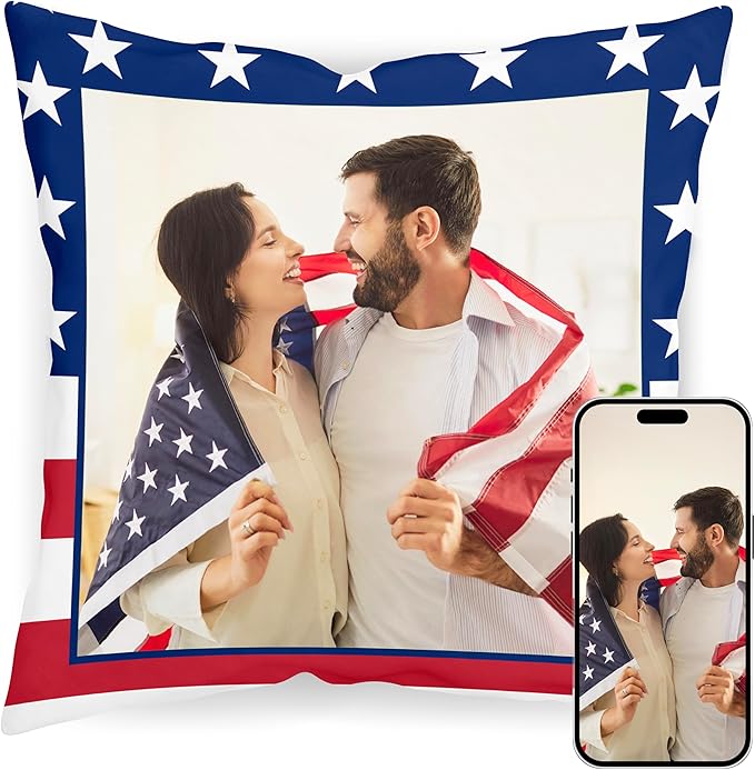 Be Burgundy Custom Photo Pillow Cover 16x16 Inch – Personalized Photo Pillow with USA Flag Frame, Custom USA-Themed Throw Pillowcase, Gift for USA Lovers