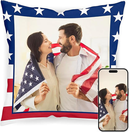Be Burgundy Custom Photo Pillow Cover 16x16 Inch – Personalized Photo Pillow with USA Flag Frame, Custom USA-Themed Throw Pillowcase, Gift for USA Lovers