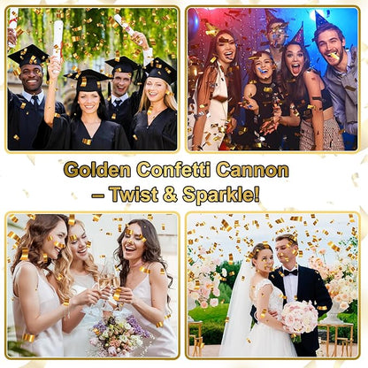 Gold Confetti Cannon Set 12 inch | 5-Pack Party Poppers for Weddings, Anniversary, Graduations, and Joyful Gatherings.