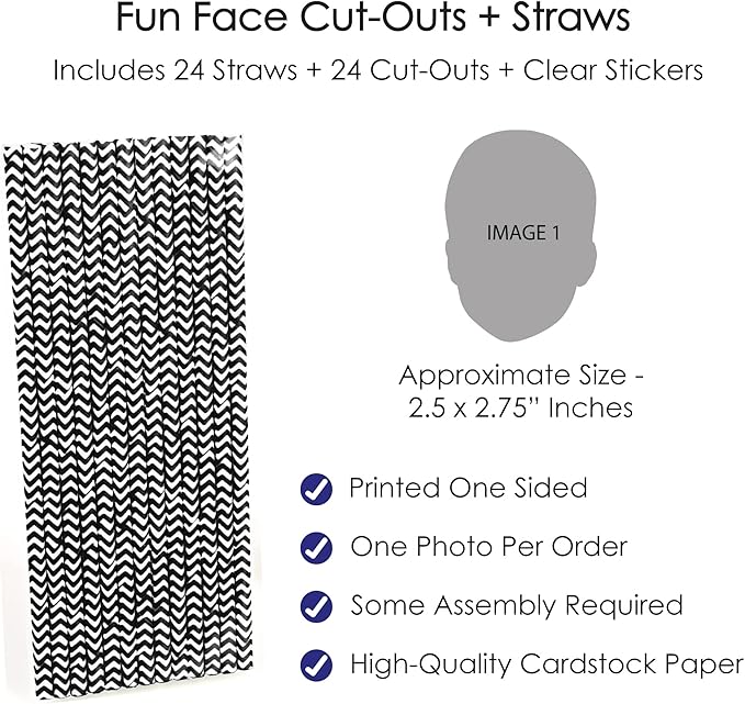 Big Dot of Happiness Fun Face Cutout Paper Straw Decor - Custom Photo Head Cut Out Striped Decorative Straws - Upload 1 Photo - Set of 24
