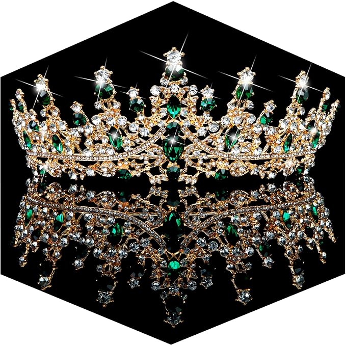TOBATOBA Green Crown Tiara Crystal Wedding Tiara for Women Prom Queen Headband Metal Princess Tiara Quinceanera Crown Headpieces for Birthday Prom Pageant Cosplay Halloween Costume Women