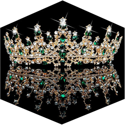 TOBATOBA Green Crown Tiara Crystal Wedding Tiara for Women Prom Queen Headband Metal Princess Tiara Quinceanera Crown Headpieces for Birthday Prom Pageant Cosplay Halloween Costume Women