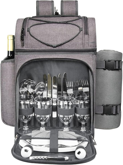 Hap Tim Picnic Basket Backpack for 4 Person with 2 Insulated Cooler Compartment, Wine Holder, Fleece Blanket, Cutlery Set, Wedding Gifts for Couples, Bridal Shower Gifts, Engagement Gifts(36079-G)