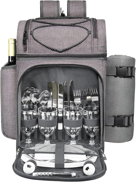 Hap Tim Picnic Basket Backpack for 4 Person with 2 Insulated Cooler Compartment, Wine Holder, Fleece Blanket, Cutlery Set, Wedding Gifts for Couples, Bridal Shower Gifts, Engagement Gifts(36079-G)