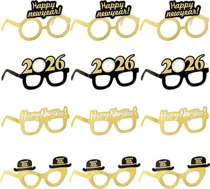 KatchOn, 2026 Glasses New Year Eve - Pack of 12 | Happy New Year Eyeglasses 2026 for New Years Eve Party Supplies 2026 | NYE Party Glasses | Happy New Years Decorations 2026 | NYE Sunglasses 2026