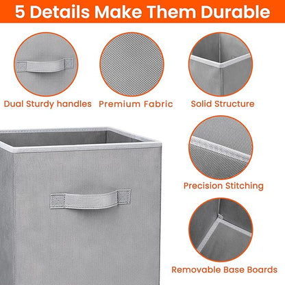 Criusia Storage Cubes - 11 Inch Heavy Duty Fabric Closet Bins for Shelves, Cube Organizer - 8 Pack Collapsible Decorative Storage Bins Baskets for Organizing Clothes Blankets Toys (Grey)