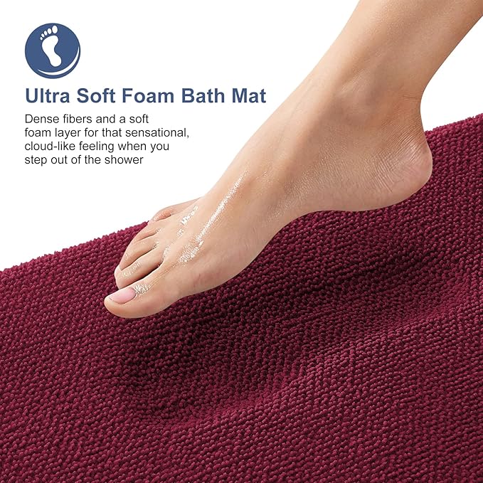 OLANLY Toilet Rugs U-Shaped 24x20, Extra Soft Absorbent Thick Memory Foam Contour Bathroom Rugs, Dry Quickly, Machine Washable, Non-Slip Toilet Bath Mat, Home Decor Accessories, Burgundy