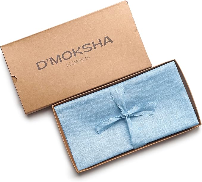 D'Moksha Homes Powder Blue Linen Napkins 18 x 18 Inch - 100% Pure Linen Cloth Washable Dinner Napkins Set of 4 for Winter, Christmas, Holiday