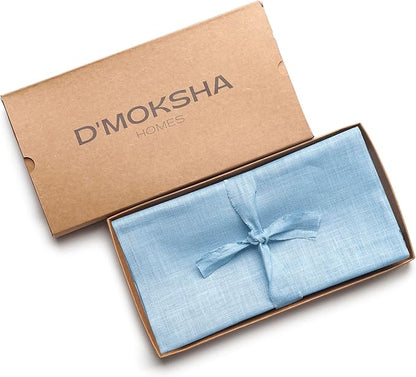 D'Moksha Homes Powder Blue Linen Napkins 18 x 18 Inch - 100% Pure Linen Cloth Washable Dinner Napkins Set of 4 for Winter, Christmas, Holiday