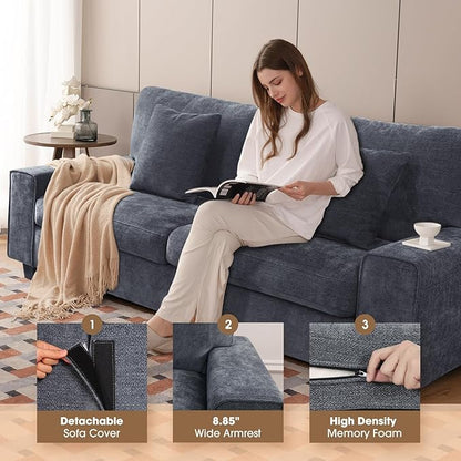 DOPEDIO Modern Loveseat Sofa for Living Room,Chenille Recliner, Removable Cover, Spring Cushions, Solid Wood Frame, Easy Assembly for Small Spaces (88.58inch，Blue)