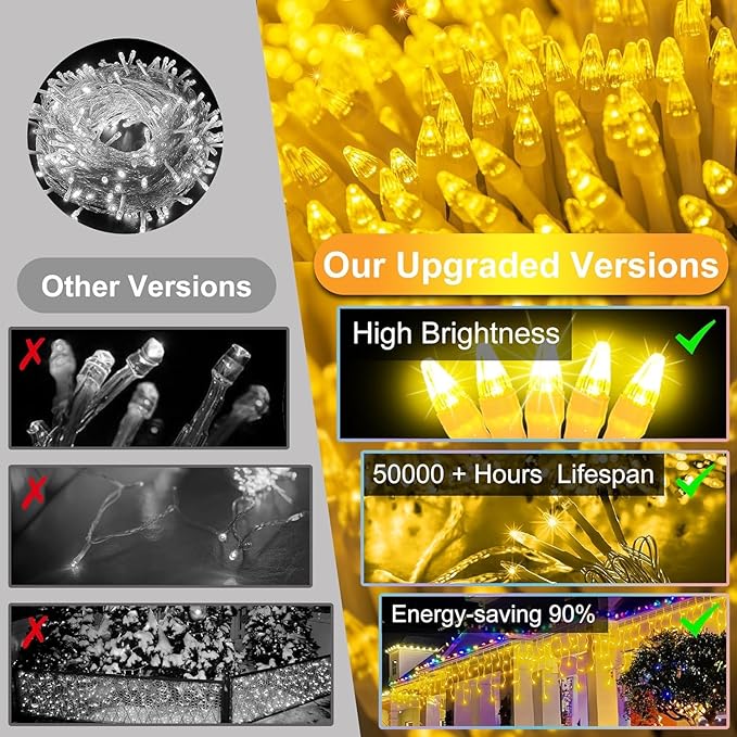 1332 LED 132FT Christmas Lights with 296 Drops, 12 Modes Dimmable Warm white Outdoor Hanging Lights with Timer Memory, Waterproof Curtain Lights for Home Bedroom Indoor Tree Window Roof Fence Wedding