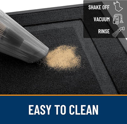 OLANLY Front Door Mat Indoor Outdoor Entrance, Waterproof All-Season, All-Weather Doormat, Sturdy Natural Rubber, Low Profile, Easy Clean Patio Porch Entryway Mat, 47x17, Jet Black