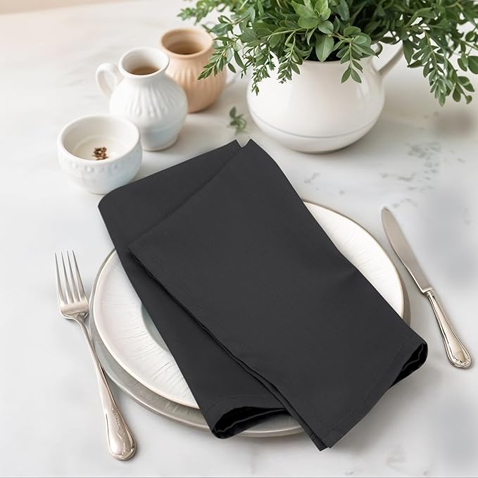 Zoyer Cloth Napkins Set of 12, 18x18 Inches Cotton Enrich Napkins Cloth ‎Washable, Soft & Durable Dinner Napkins for Parties, Wedding, Christmas, ‎Thanksgiving & Everyday Use - Black