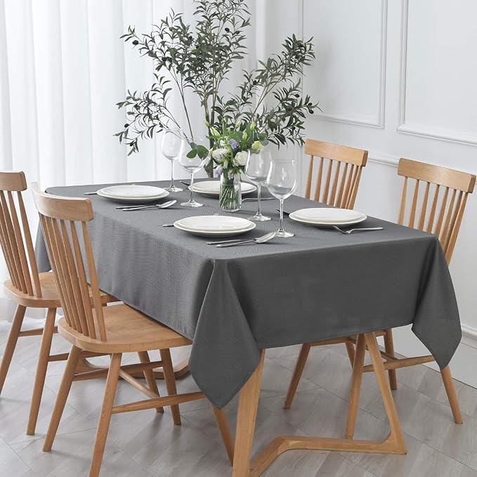 maxmill Textured Rectangle Tablecloth, Wrinkle Free Spill Proof, Soft Jacquard Table Cloth for Buffet Banquet Parties Event Holiday Dinner, Indoor and Outdoor Use, 60 x 84 Inch Charcoal