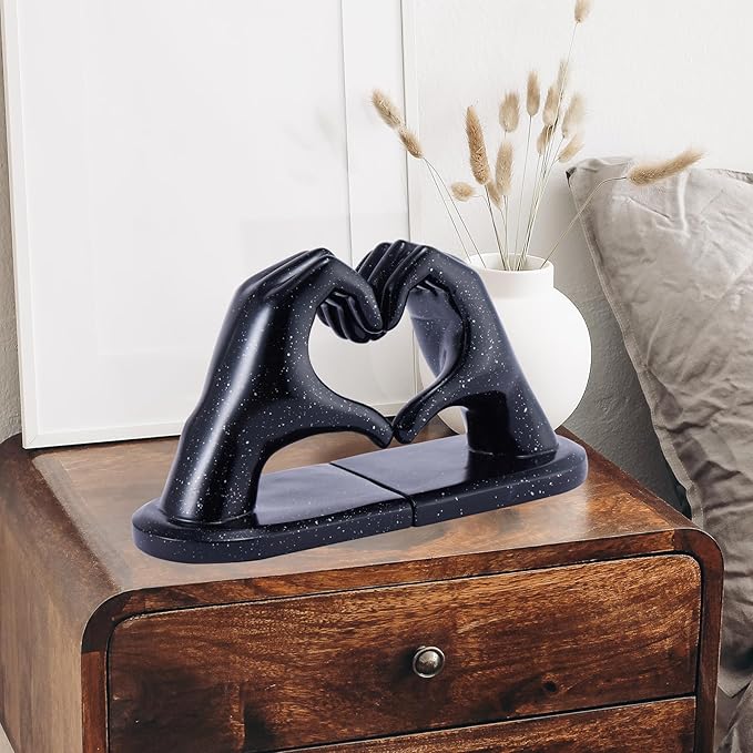 Black Bookends, Heavy Duty Bookend Holder Decor, Finger Heart Shaped, Modern Art Sculpture, Bookends Decorative, Boho Decor for Desktop Bedroom Study Room(Black)